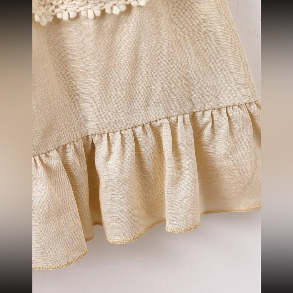 Floral Embroidered Linen Ruffle Smock Dress - Picture 4 of 7